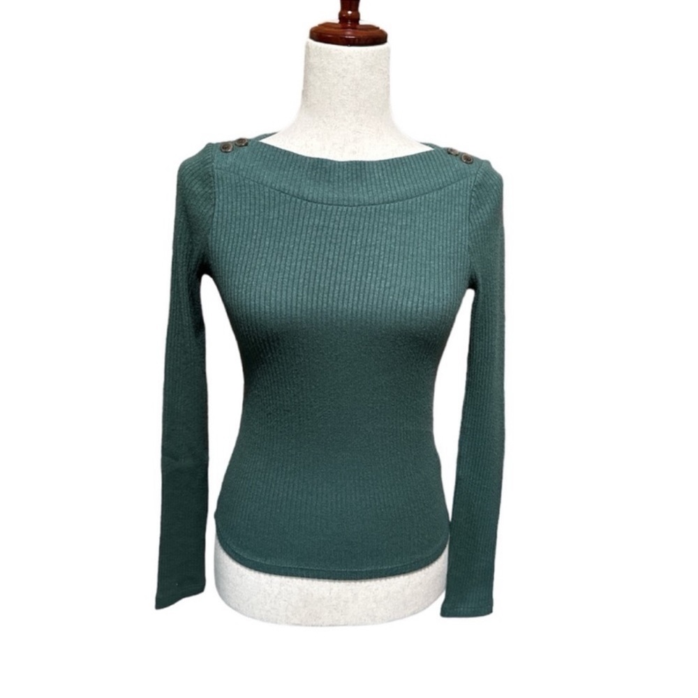 Madewell Boatneck Button Long-Sleeve Top in Old Spruce